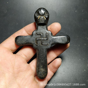 古玩红山文化玉器古董杂项收藏铁陨石骷髅头十字架挂件玉坠老物件