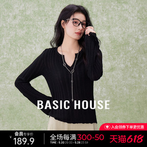 Basic House/百家好绵羊毛纯色针织衫女春夏装气质薄款长袖打底衫
