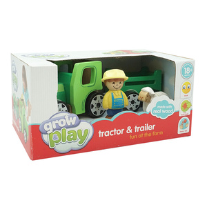 grow play 婴幼儿童玩具木质拖拉机车带拖车农场农民羊玩偶过家家