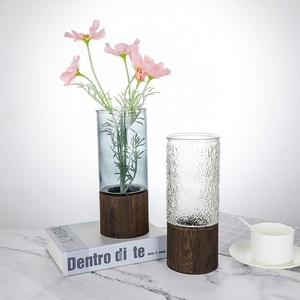 高端新中式玻璃鲜花瓶客厅摆件插花带底座创意新款高级感水培器皿