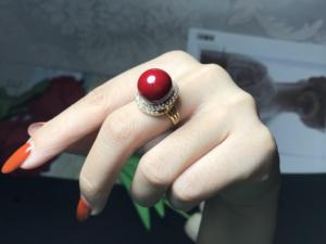 珊瑚戒指天然贝珠镶嵌S925纯银宝石食指指环活口手饰仿红戒指女