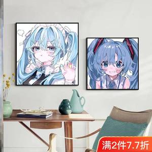 初音未来diy数字油画日本虚拟歌姬头像手绘填色解压简易油彩挂画