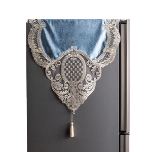 冰箱巾欧式冰箱罩对开门冰箱洗衣机盖布蕾丝多用盖巾防尘布蓝色5|