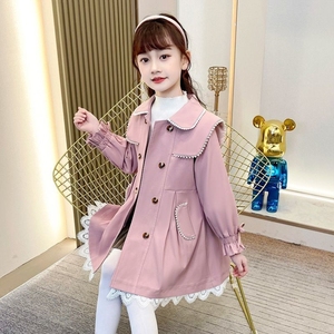 巴拉巴柆女童风衣外套2024新款时髦洋气儿童大衣韩版女孩春秋款英