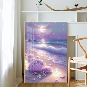 紫色浪漫海景钻石画满钻2024新款北欧治愈带框砖石十字绣水钻贴画