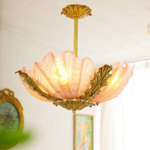 中古贝壳玻璃全铜客厅吊灯粉色法式复古轻奢美式卧室衣帽间灯具