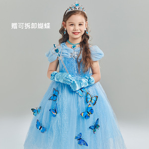 六一儿童节表演服演出服装外贸女童灰姑娘公主裙 短袖Frozen艾莎