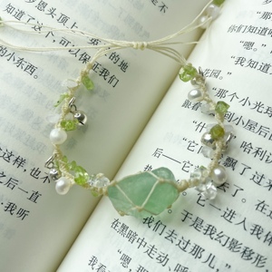 macrame手工编织手链绿萤石原石水晶珍珠铃铛俏皮甜美森系手绳