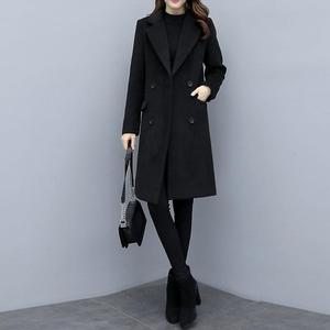 秋冬季毛呢外套女中长款韩版新款休闲修身显瘦小个子黑色妮子大衣
