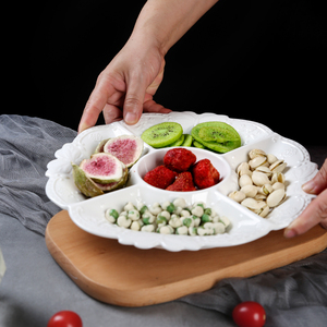 欧式浮雕陶瓷果盘高脚托盘水果零食分格盘创意下午茶点心试吃拼盘