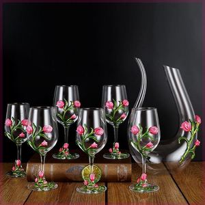 珐琅彩高颜值轻奢红酒杯醒酒器套装 欧式家用水晶玻璃杯葡萄酒杯