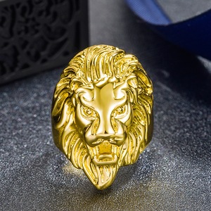 欧美时尚摇滚嘻哈饰品金色霸气狮子头戒指 朋克风动物王狮头戒指