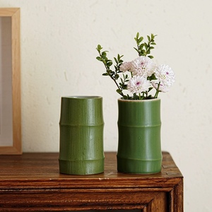 景德镇陶瓷手工竹子花器创意花瓶复古风插花水养禅意怀旧花道器具