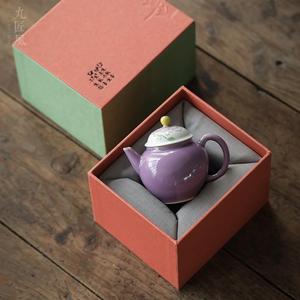 新中式手绘薄胎手工陶瓷梨形壶高颜值迷你功夫茶具小型紫色水平壶