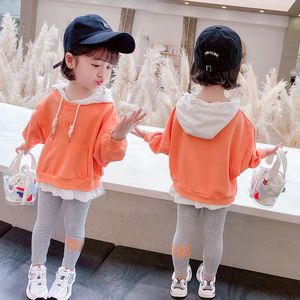 韩系女童秋装套装2023新款女宝宝假两件卫衣连帽衫儿童韩版外套两