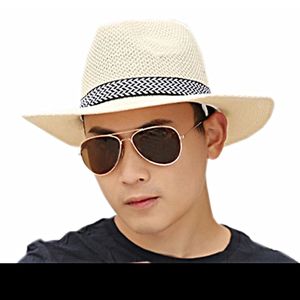 夏天季款大帽檐草帽遮阳防晒礼帽爵士帽子沙滩旅游男士中老年网帽