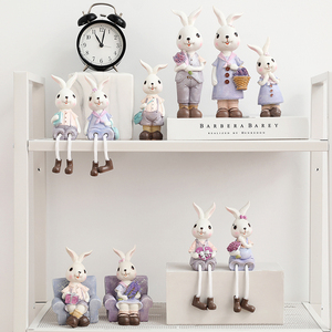 韩式紫色呆萌兔吊脚娃娃摆件创意礼品家居工艺品装饰儿童房样板间