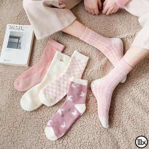 粉色袜子女毛圈袜冬季加厚保暖毛巾底中筒袜日系可爱韩国少女长袜