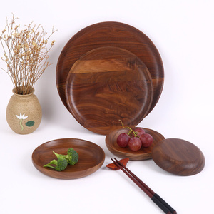 日式黑胡桃木制餐具点心盘子实木果盘圆形创意餐盘木碟吐骨碟