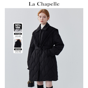 拉夏贝尔/La Chapelle复古韩版宽松羽绒服女时尚收腰中长款外套冬