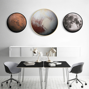 现代风格喷绘圆形装饰画月球星系地球挂画行星木星壁画创意客厅画