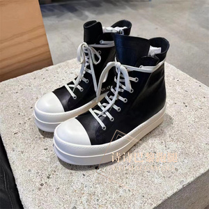 Rick Owens 24新款厚底系带高帮板鞋鞋RO全皮面增高短靴女