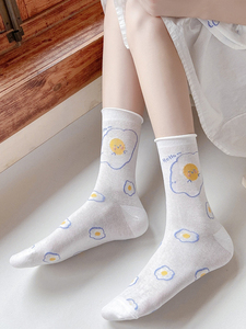 白色袜子女ins潮可爱日系卡通小熊中筒棉袜韩国学生卷边堆堆女袜.