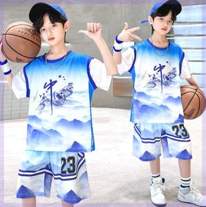 韩系胖男孩男童运动套装新品夏季冰丝速干短袖篮球服户外足球训练