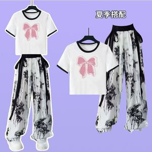 韩版/套装女童夏装新中式11-17岁五六年级设计感短袖T恤+国风阔腿
