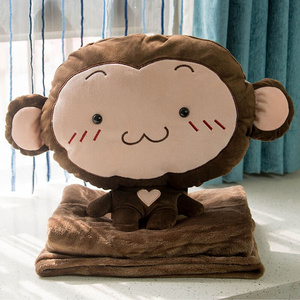 毛绒玩具猴子公仔娃娃暖手抱枕被子两用插手捂可爱珊瑚绒毯子靠垫