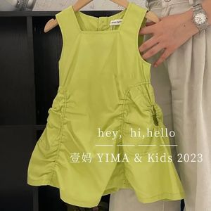 韩国童装女童连衣裙夏装新款儿童洋气绿色背心裙宝宝网