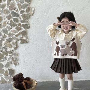 巴拉巴拉韩系韩国童装女童毛衣2024春秋儿童韩版卡通小熊马甲
