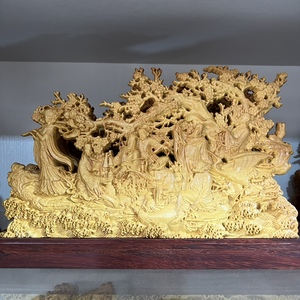 崖柏黄杨木雕刻八仙过海神像摆件人物雕像创意家居装饰桌面工艺品
