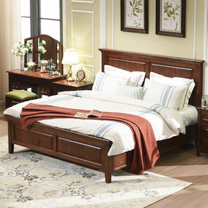 家逸实木双人床1.5米主卧大床美式乡村卧室家具红橡木婚床