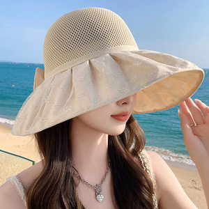 遮阳帽女新款彩胶防晒帽韩版百搭透气大沿帽可折叠时尚海滩帽子