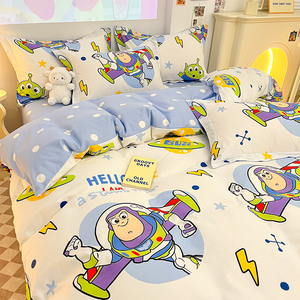 水星家纺迪士尼卡通100全棉床上四件套巴斯光年被套床单人ins风纯