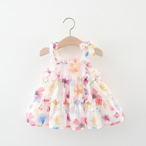 婴儿女童韩系夏季雪纺蛋糕连衣裙新款小宝宝洋气童装无袖吊带公主