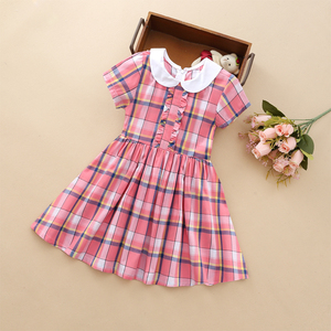 女童格子韩系连衣裙夏装短袖新款儿童娃娃领女孩裙子童装公主衬衫