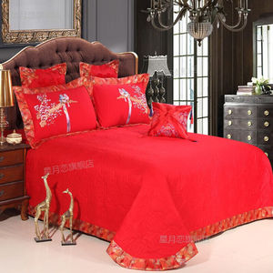 棉婚庆四件套结婚大红多件套加大双人床床品件套喜上眉梢大红床|