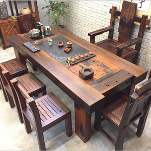 尤亚（YOUYA）老船木茶桌椅组合实木茶几桌中式仿古船木功夫茶台2