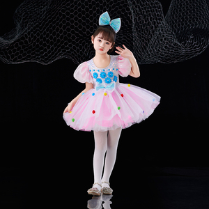 新款六一儿童演出服女童蓬蓬纱裙幼儿园舞台舞蹈服可爱亮片公主裙