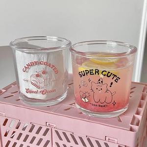 博立美韩国卡通甜品杯玻璃情侣咖啡杯水杯玻璃杯大容量喝水杯子。