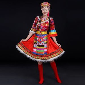 2024新款藏族舞蹈演出服女藏袍民族舞服装西藏蒙古服族广舞套装