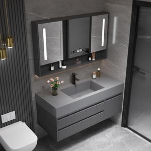 惠达现代轻奢实木浴室柜组合智能镜柜岩石洗脸盆柜组合卫生间洗手