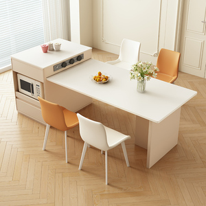 IKEA宜家乐厨房岛台加餐桌高端岩板一体家用伸缩倒中导台高级轻奢