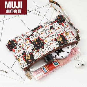 日本MUJ无印零钱包手拿包钱包女可放手机手包卡通布艺钱袋小帆布