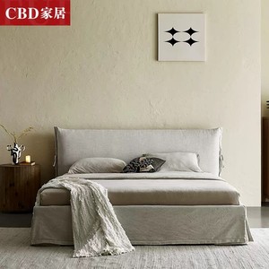 CBD正品侘寂风布艺软床1.8米双人床可拆洗北欧简约复古实木床极简