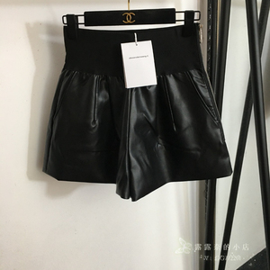 Alexander Wang/亚历山大王 24新款拼接字母短裤女士高腰阔腿皮裤