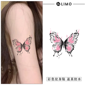 火焰蝴蝶纹身贴防水女持久彩绘贴纸高端tattoo手臂仿真一次性文身