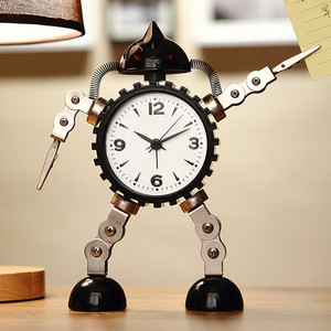 机器人闹钟学生用卡通儿童专用床头钟静音创意个性桌面可爱闹钟表